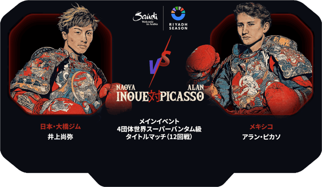 メインイベント 4団体世界スーパーバンタム級 タイトルマッチ（12回戦） 日本・大橋ジム 井上尚弥 VS メキシコ アラン・ピカソ